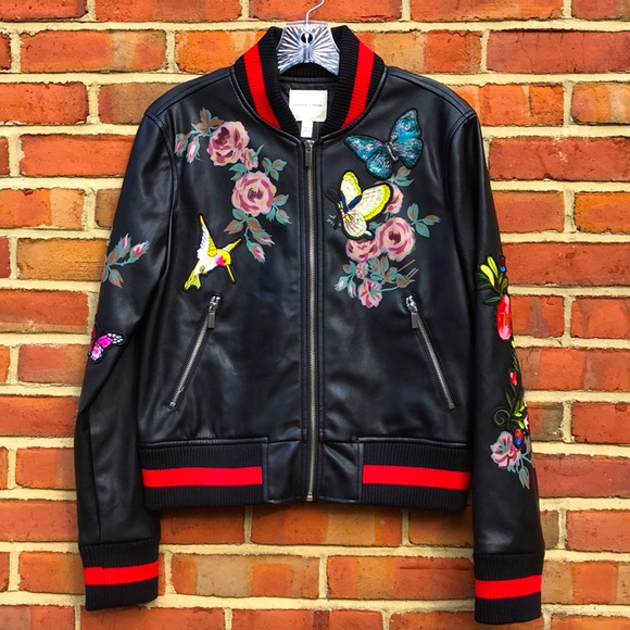 silence + noise Jackets & Blazers - silence+noise Vegan Leather Floral Bomber Jacket